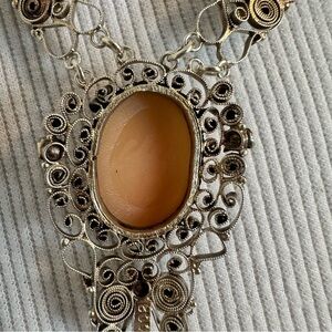Vintage 800 Filigree Cameo Necklace